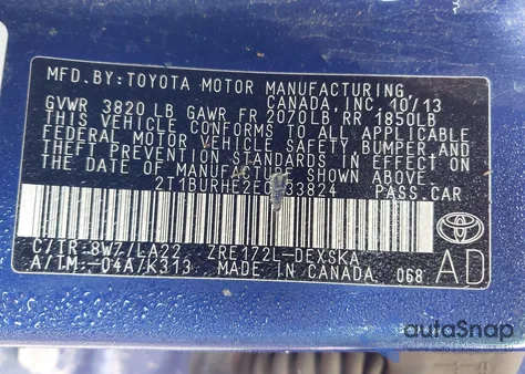 2014 Toyota Corolla S Premium из США, поврежденный, VIN 2T1BURHE2EC033824